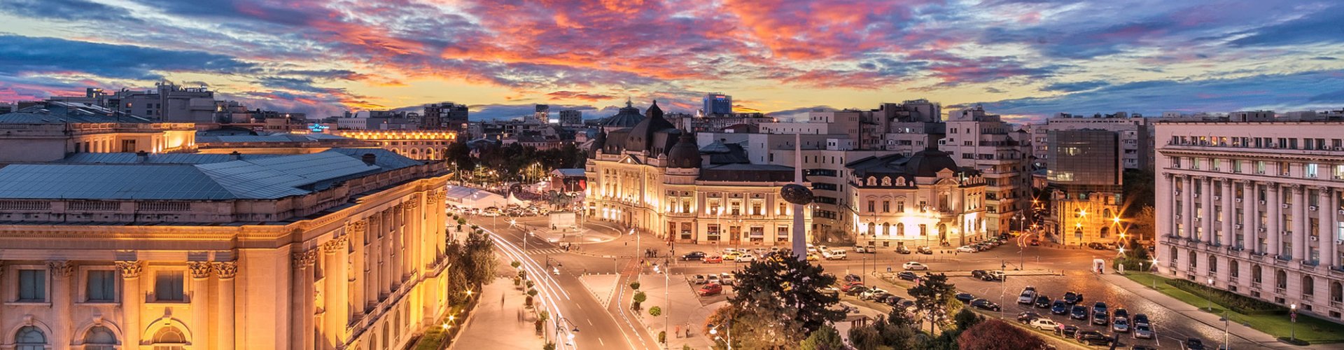 Bucharest cityscape at dusk