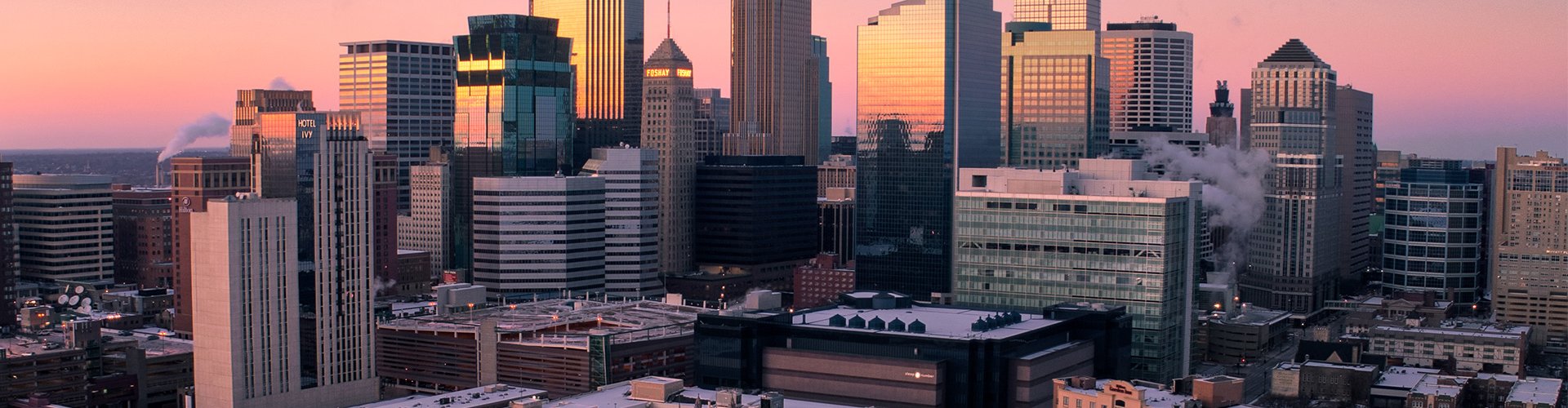 Minneapolis cityscape at sunset