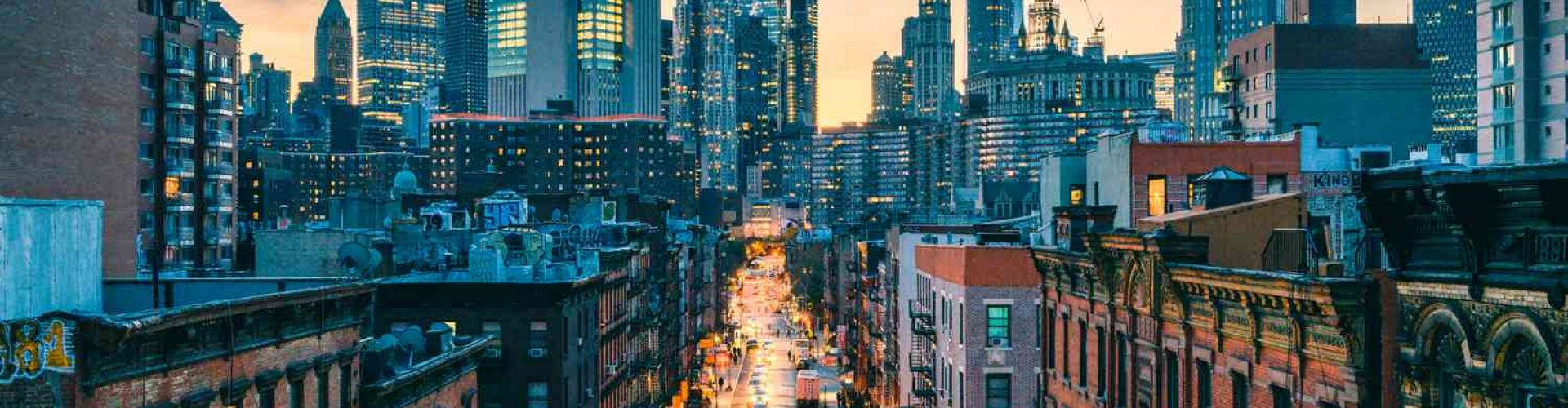 New York City skyline at sunset
