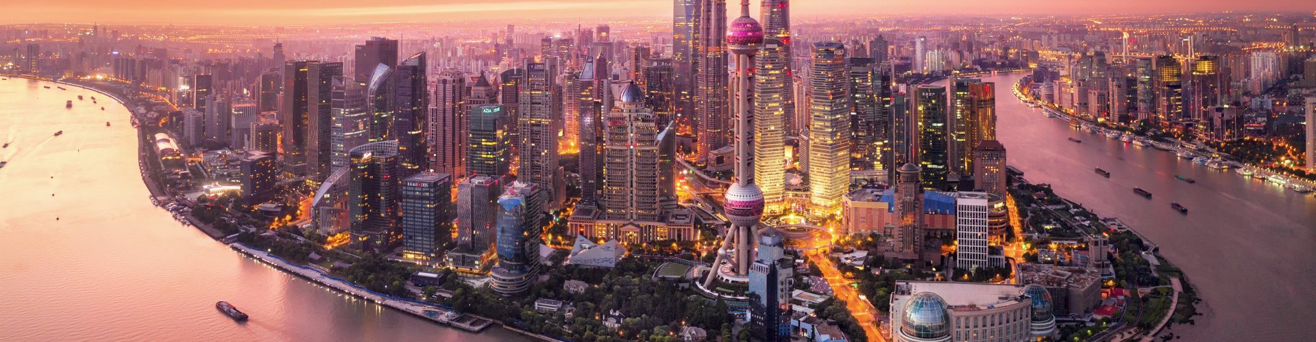 Shanghai skyline at sunset