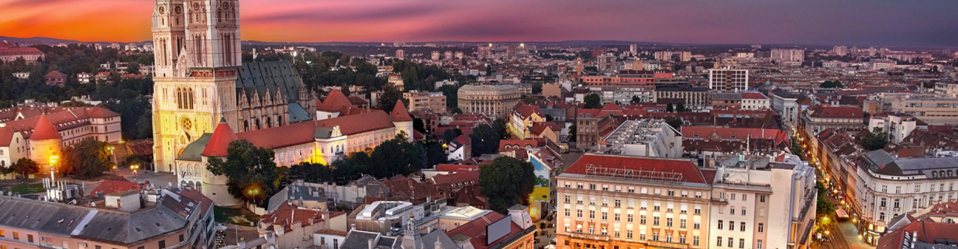Zagreb cityscape at sunset